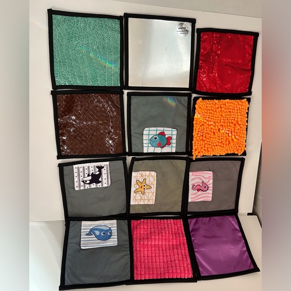 Sensory Mini Mats 6 7/8” x 6 7/8”, Set of 12, Built in Hooks for Hanging - Picture 2 of 13